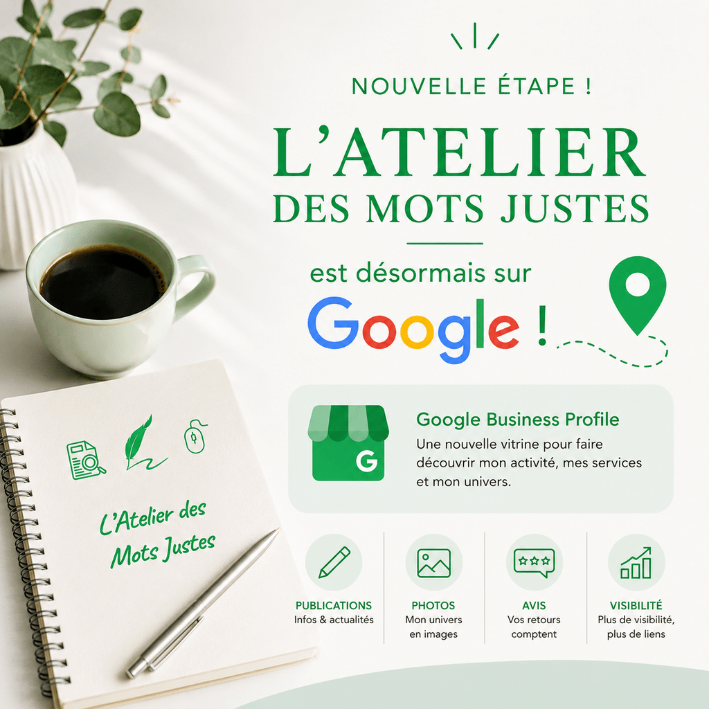 L’Atelier des Mots Justes sur Google Business Profile